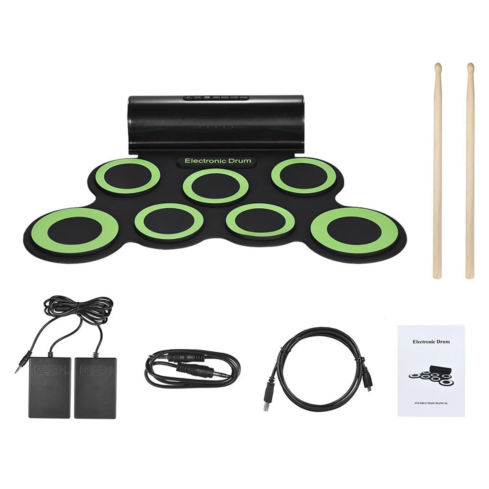 

Electronic Drum Set Roll Up Drum Practice Pad Midi Drum Kit with Built-in Speaker Drum Pedals Drum Sticks 10 Hours Playtime