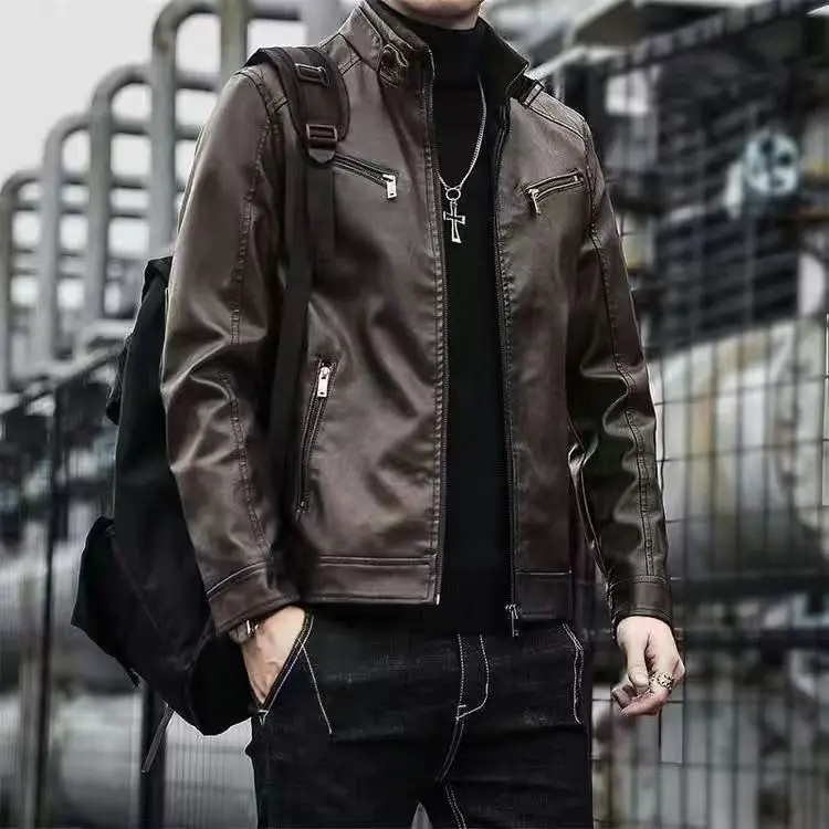 

2025 New Vintage Style Mens Cowhide Clothes Biker Genuine Leather Jacket Fashion Brown Leather slim coat men