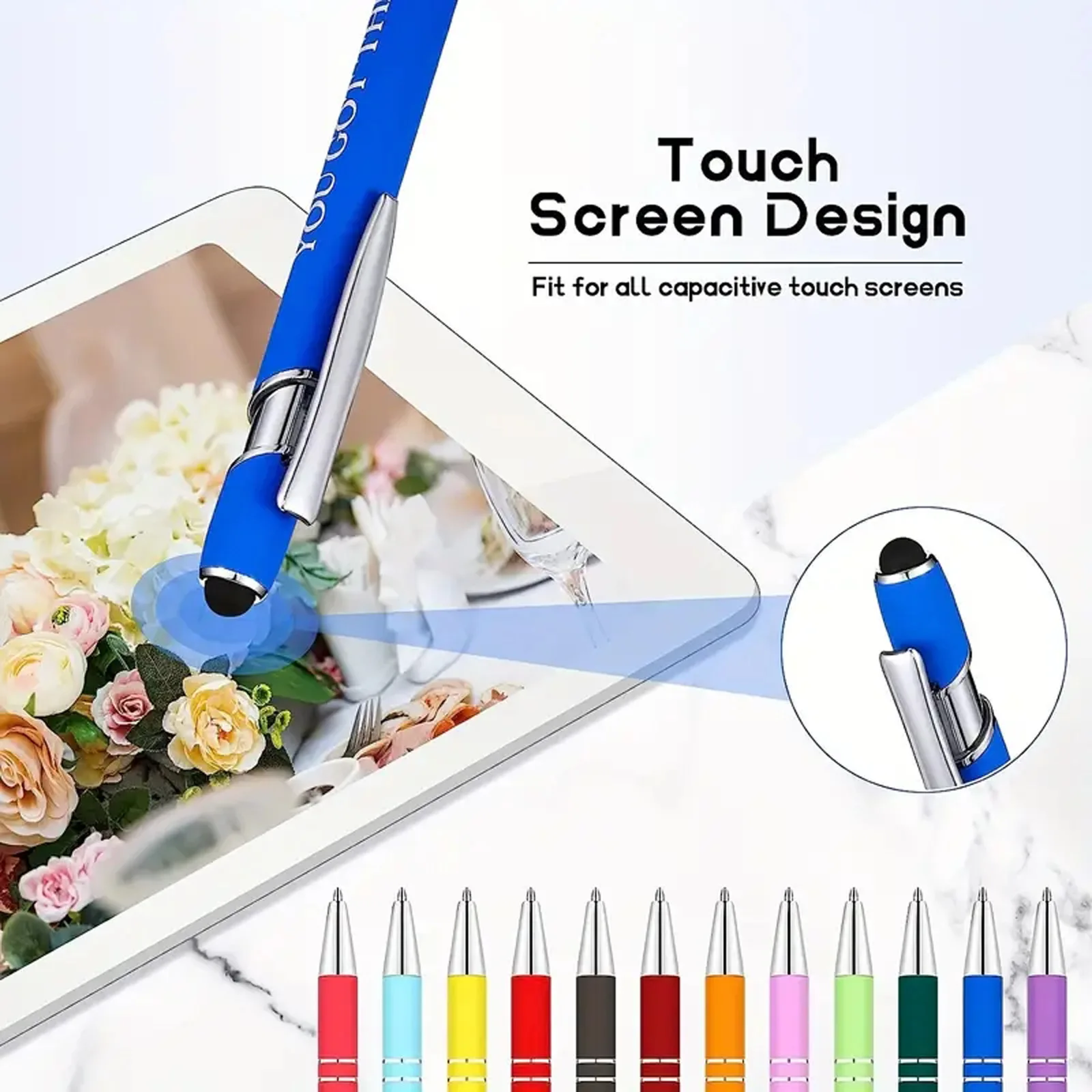Personalize Name/Text Ballpoint Pens Touch Screen Design Metal Grip Custom Laser-Engraved Logo Pens Tip 0.5mm Fine Office Gift