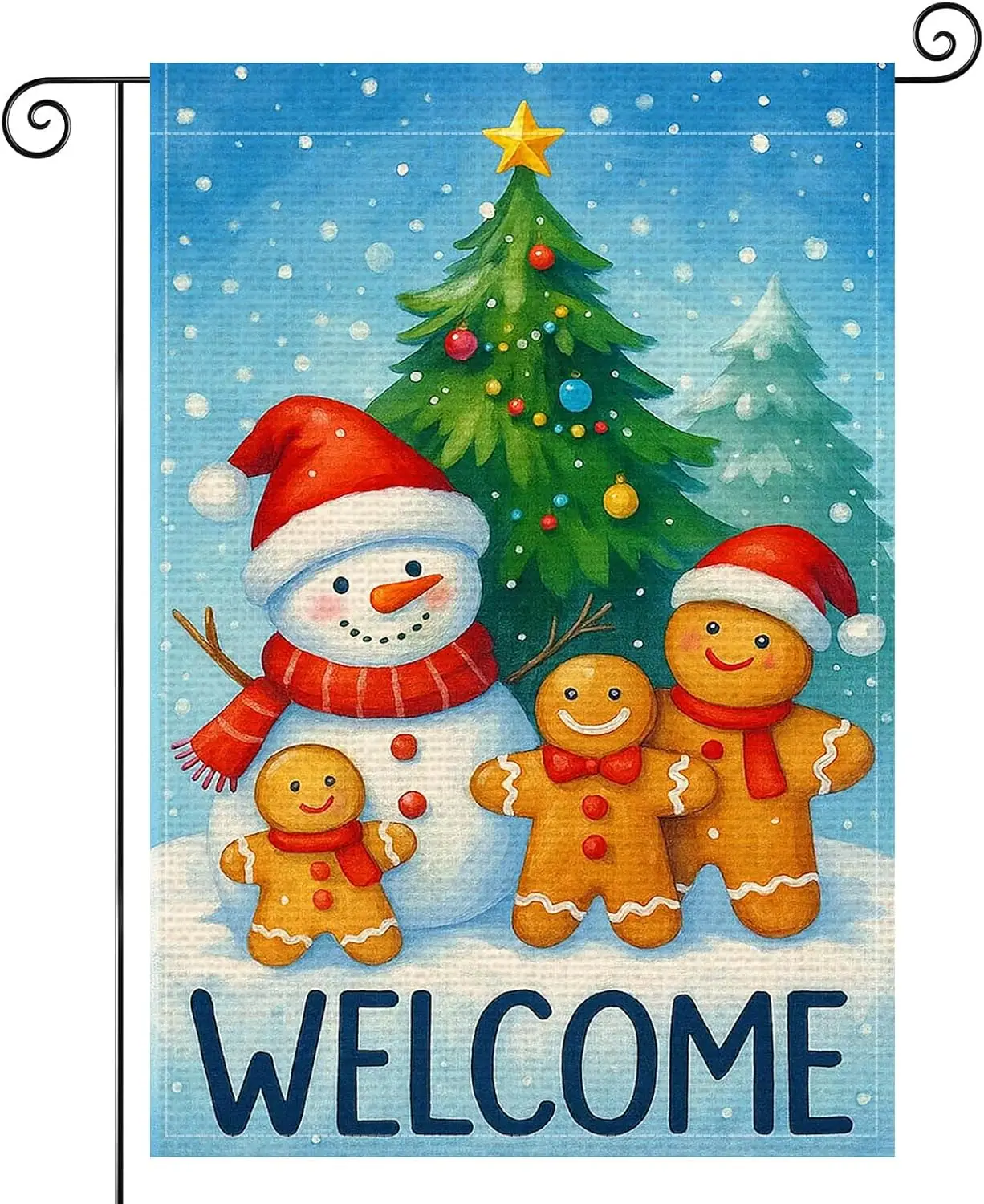 Welcome Garden Flag 12x18 Inch Snowman Gingerbread Family Burlap Double-Sided Seasonal Outdoor Holiday Banner Winter Flag fo zzo