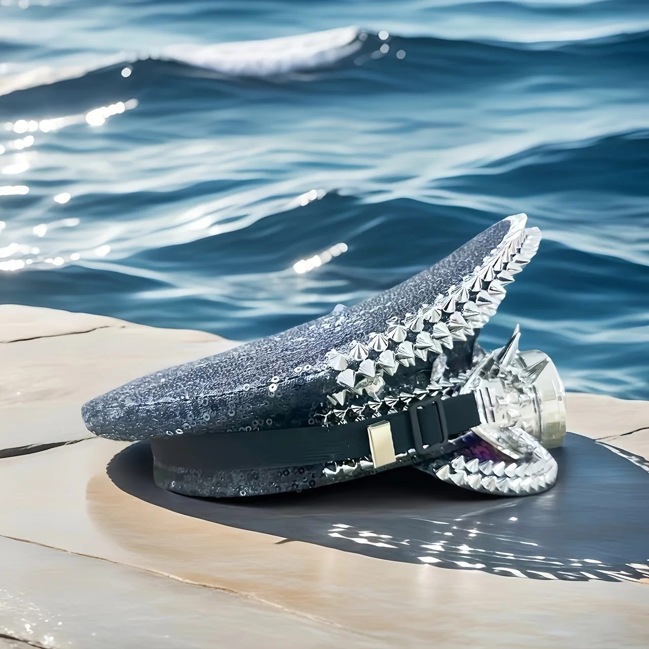 HongLuan ブラックゴーグルキャプテンハットラインストーン付き、音楽祭、女性用、カーニバルコスチュームハット＆コスプレ女性用アクセサリー