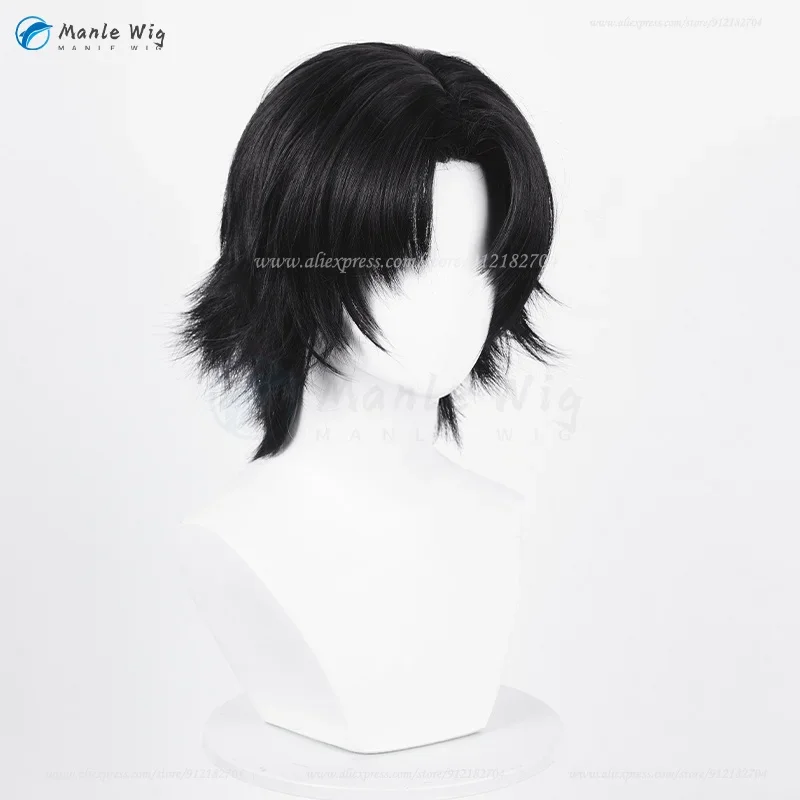 Chrollo Lucilfer Cosplay Wig Anime Chrollo Lucilfer 30cm Black Middle Part Wig Heat Resistant Synthetic Hair Halloween + Hairnet