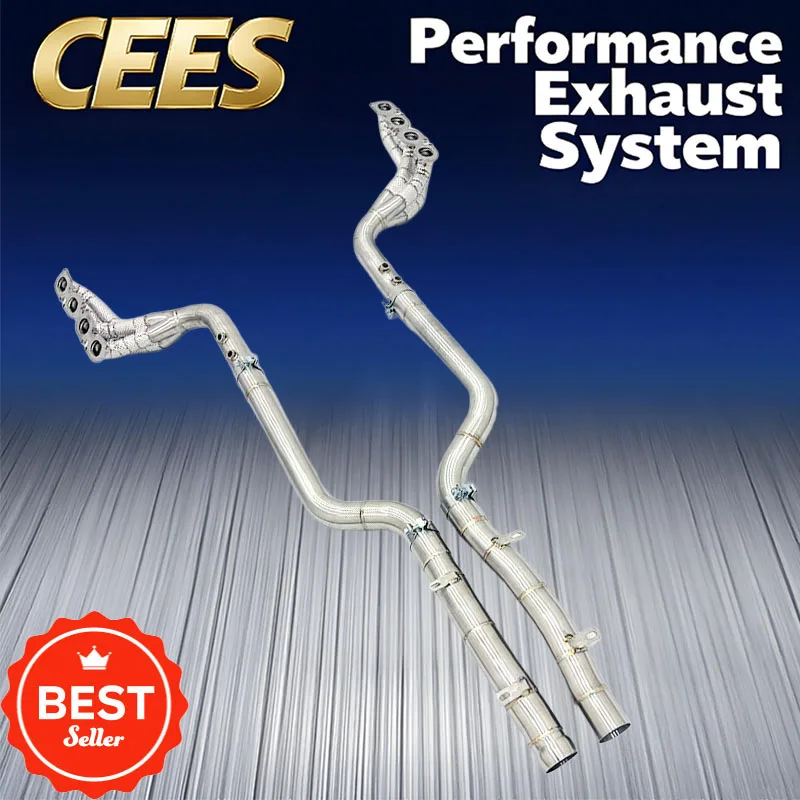 CEE مشعب العادم لمرسيدس بنز C63 AMG W204 6.2L 2011-2015 رأس الفولاذ المقاوم للصدأ النازل نظام أنابيب عادم السيارة #1