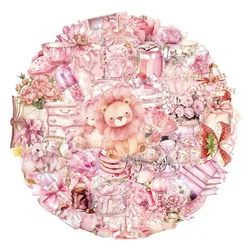 50PCS Pink Fairy Tale Light Color Sticker Pack PET Handmade Account Heart Material Decorative Waterproof Stickers