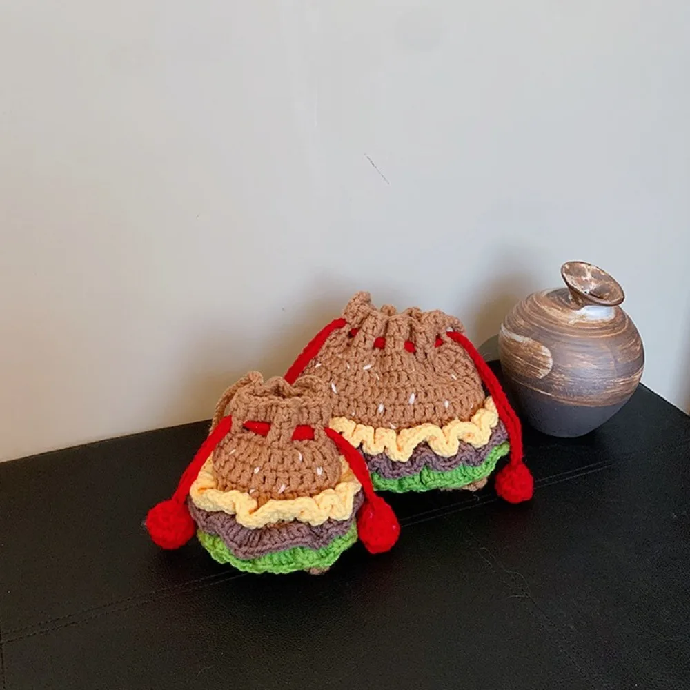 

Knitted Hamburger Shoulder Bag Finished Product Cute Crochet Crossbody Bag Cartoon Styling Accessories Headphone Storage Bag