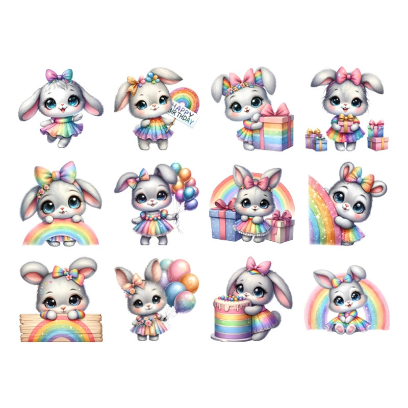 

Cute little rabbit and rainbow Heat Transfer patch for clothing DIY children's printing, used for clothing ironing applications