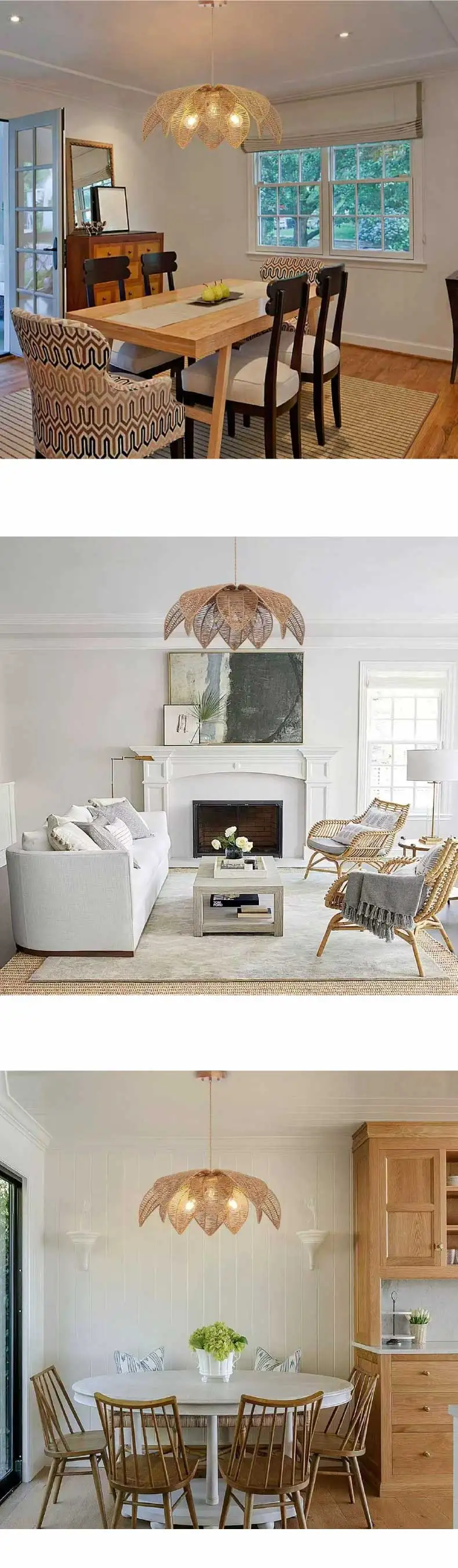 American Retro E27 Rattan Pendant Light