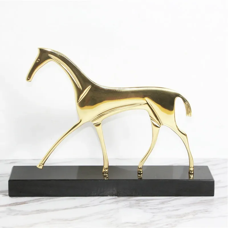 Nordic Brass Horse Figurine Modern Home Decor Living Room TV Cabinet Ornament Minimalist Metal Sculpture for Shelf Display