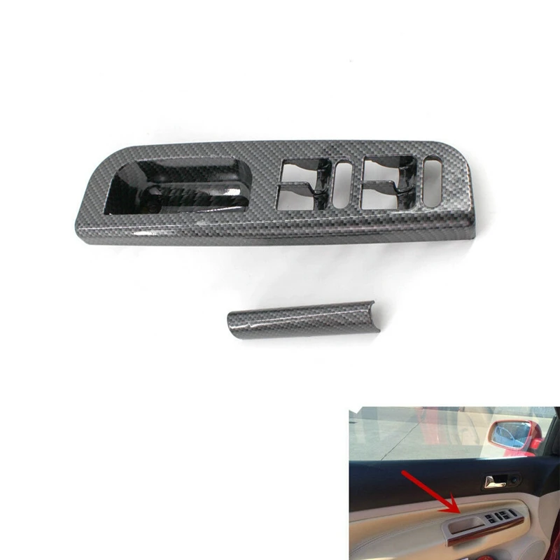 Carbon Fiber Left Front Door Window Glass Switch Panel Bezel+Handle Trim For Passat Golf MK4 Jetta Bora 1998-2005