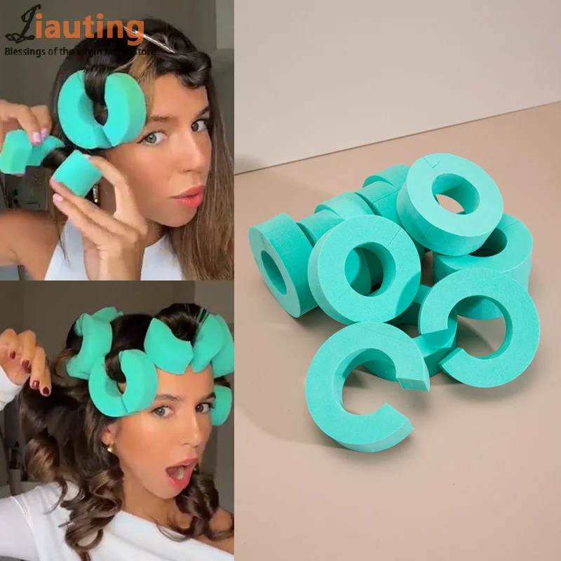 6/12PCS Hairdressing Sponge Non-damaging Roller Heat-free Hair Volumizer C-shaped Fixed Hair Ring For Big Wave Women Salon