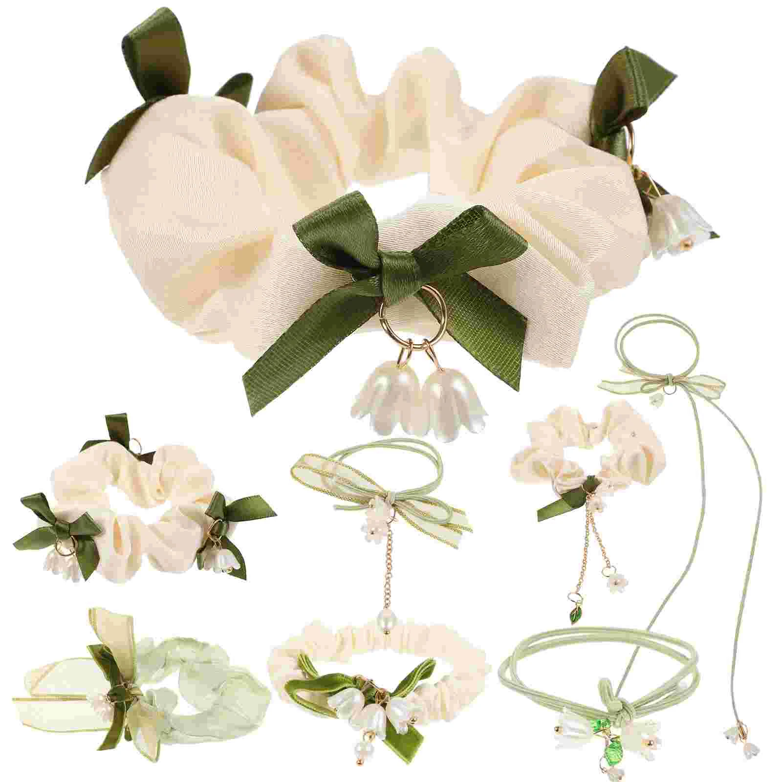 

8 Pcs Lily of The Valley Flower Hair Tie Ties No Damage For Girls Elastic Bow Accessories Women Ribbon