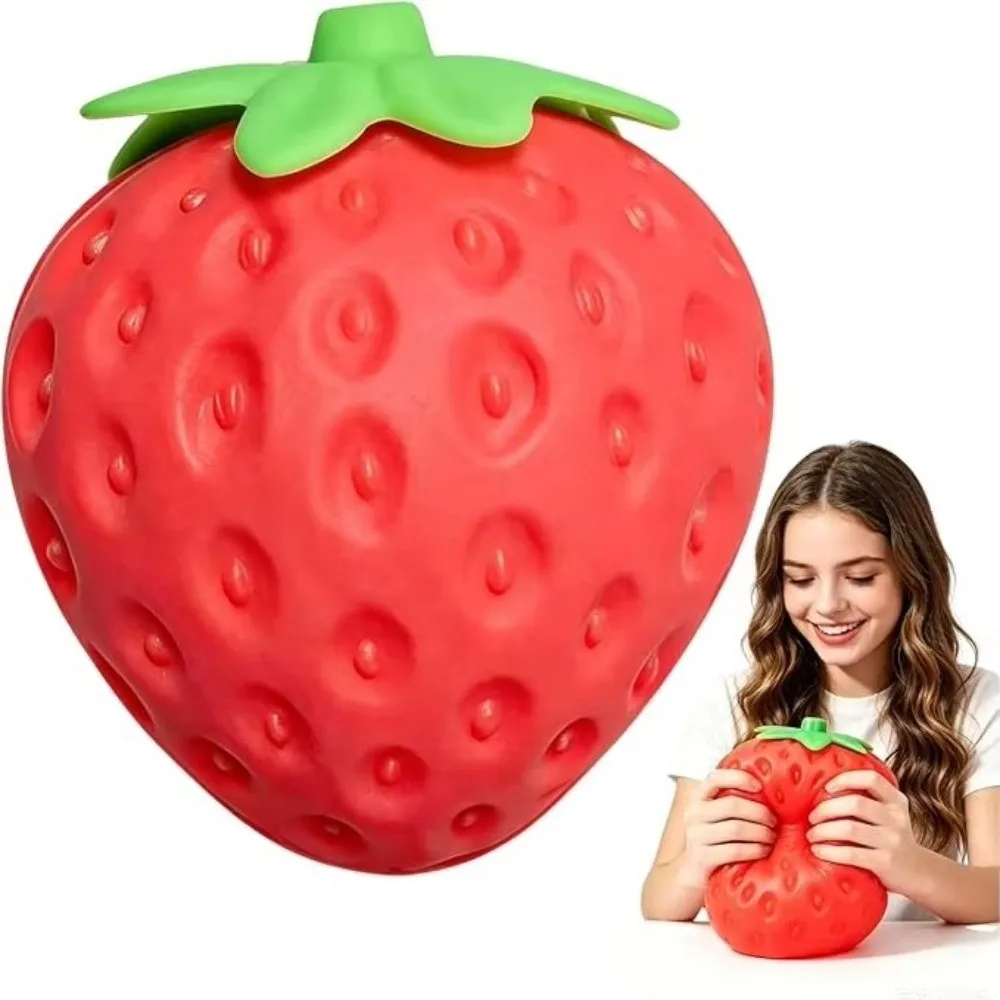 Portable Fruit Shape Strawberry Squeeze Ball Big Soft Stress Relief Toy Funny Fruit Shape Toy ​​Office & School Stress Relief​​