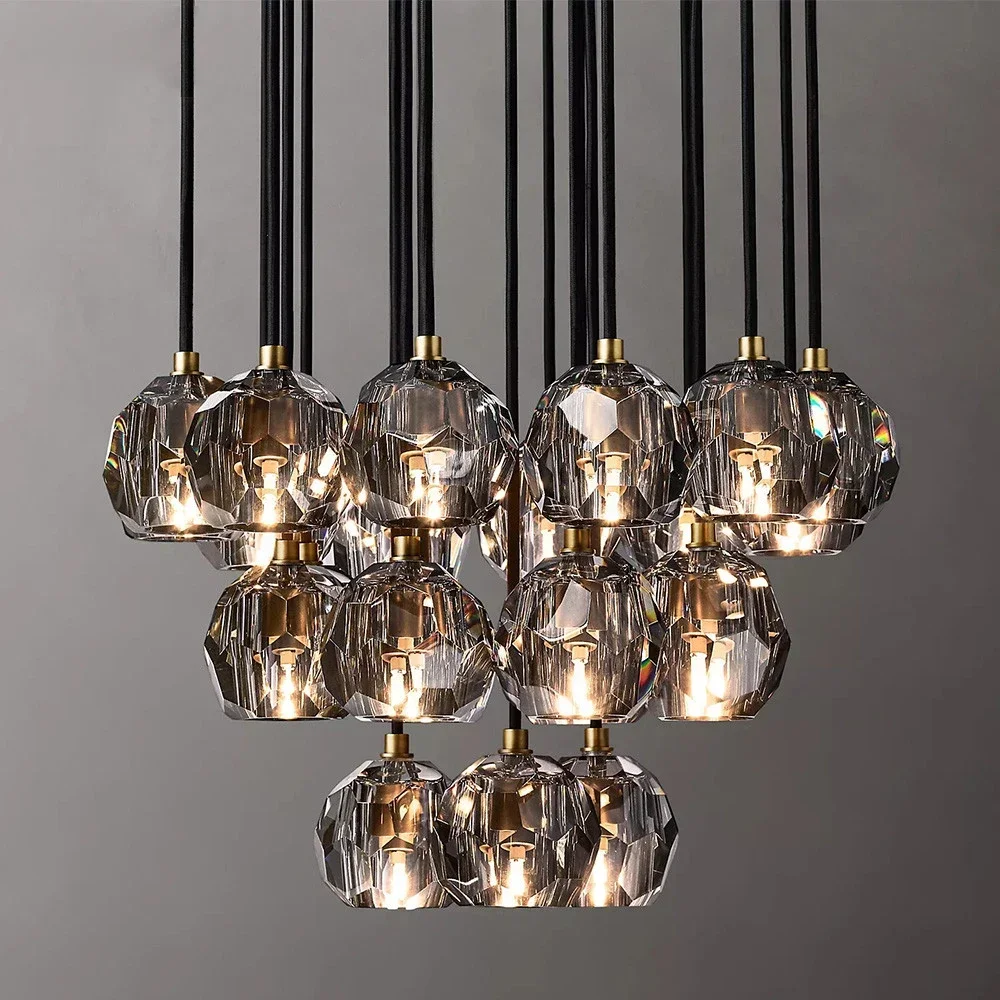 Smoke gray round chandelier cluster chandelier modern LED bedroom ceiling pendant lamp crystal chandelier living room