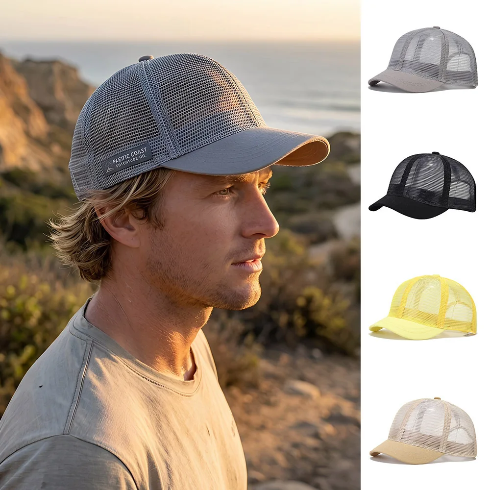 

2026 New Summer Mesh Baseball Caps for Men Women Adjustable Snapback Hats solid Color Breathable quick-Dry Sun Protection Hat