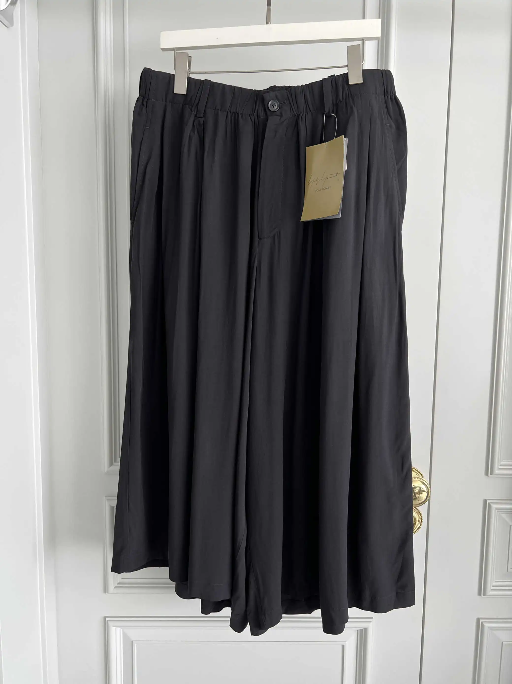 TOP-YAMOTO ดีไซน์ดั้งเดิมกางเกงลําลองทรงหลวมสีดําเข้มและเฉพาะกลุ่ม