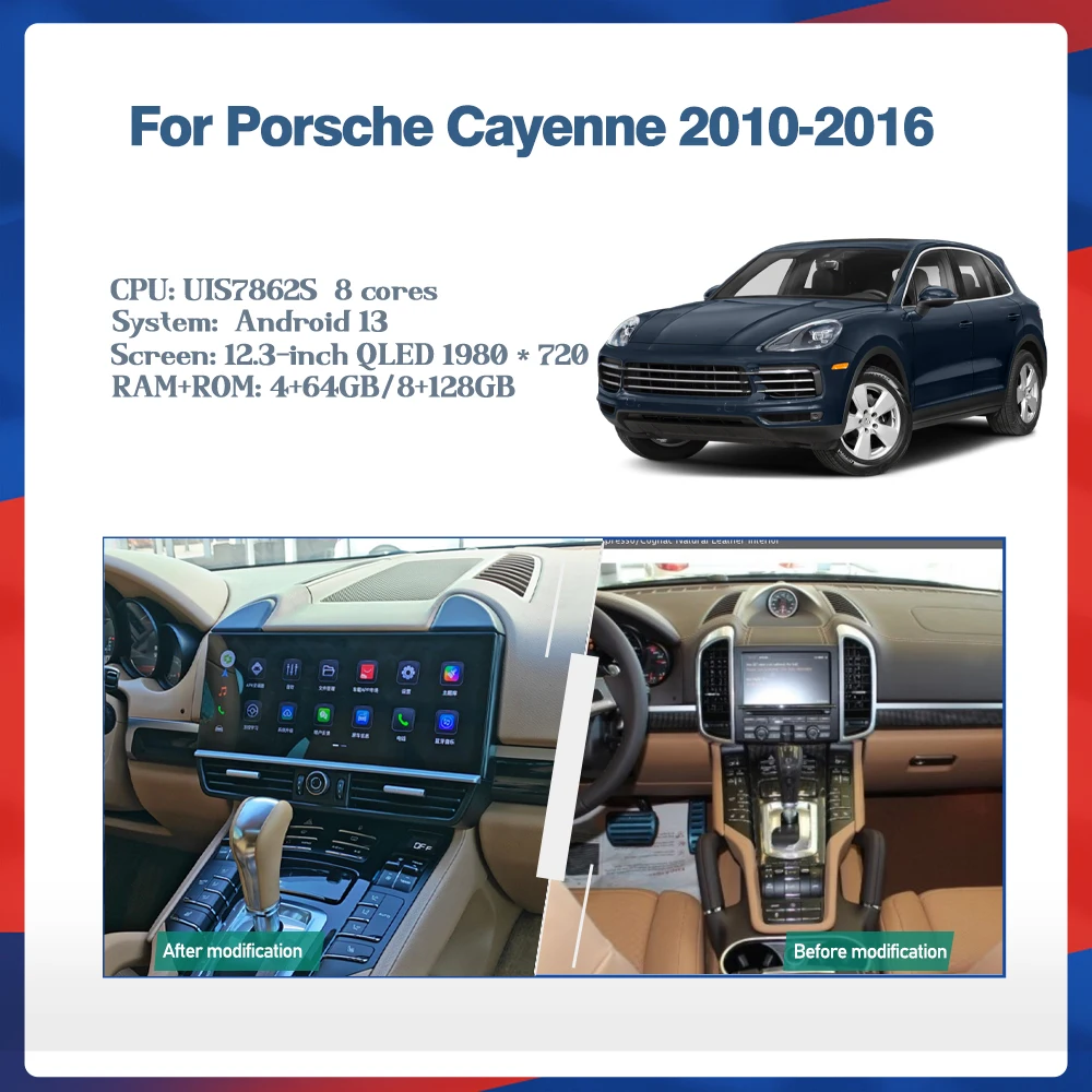 12.3Inch For Porsche Cayenne 2010-2016 GPS Navigation Car Multimedia Player Radio  8+128G 8Core CarPlay 4G 360Camera