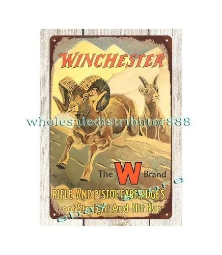 ammogun rifle pistol cartridges hunting bighorn sheep tin sign
