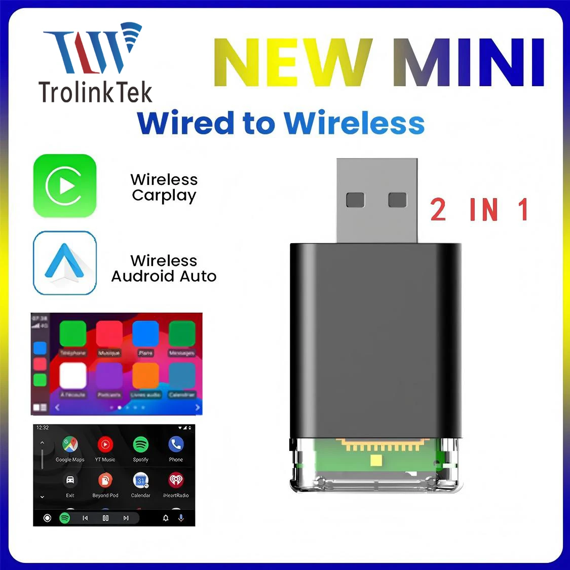 

TrolinkTek Halloween gift 2in1 Wireless CarPlay&Android Auto Adapter for OEM Wired CarPlay Vehicles Car Radio Plug and Play ﻿