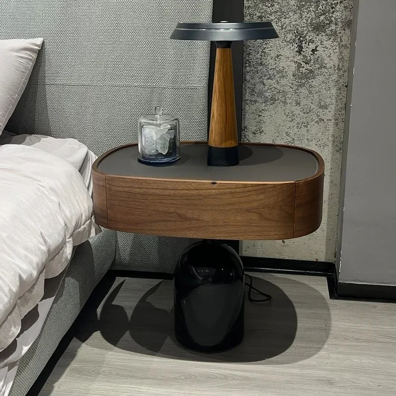 

bedside table bedside rack light luxury high-end saddle leather storage cabinet walnut