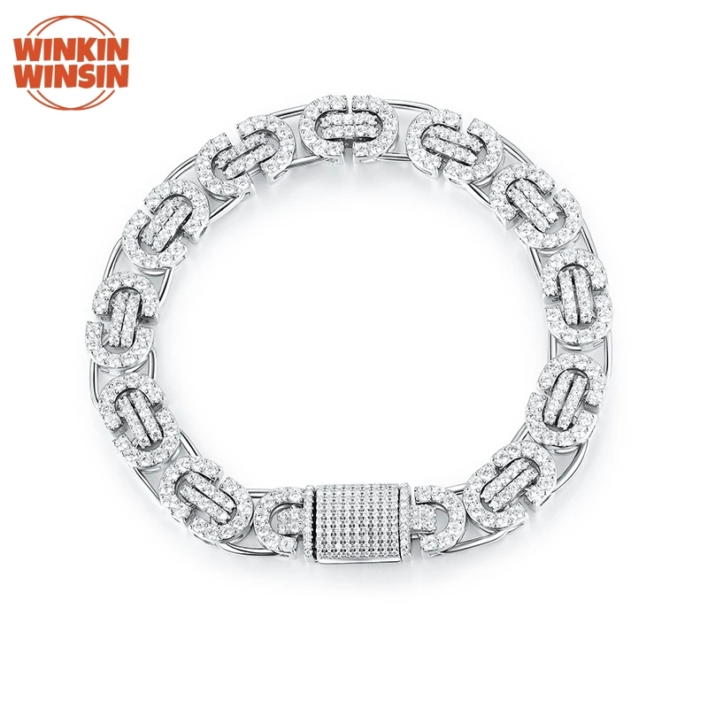 

Winkin Winsin S 925 Sterling Silver Domineering man Hip Hop Mossanite Inlaid Bracelet GRA Certificate Party Bracelet Jewelry