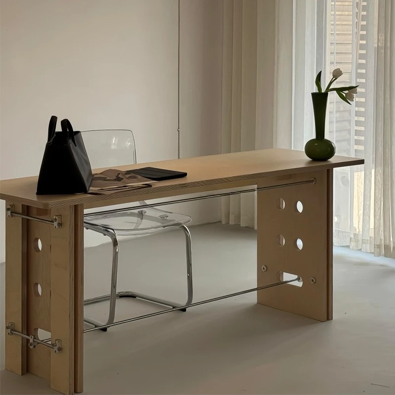 

Industrial wind hole leg marine plate optical axis stainless steel office computer desk, metal integrated rectangular table