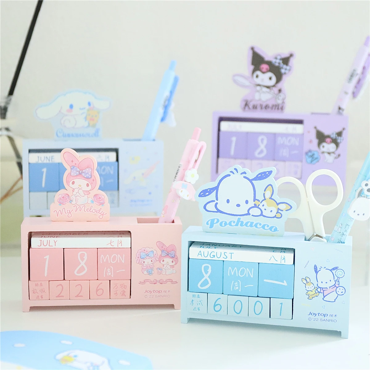 

Sanrios Mymelody Cinnamoroll kawaii Cartoon Wooden Perpetual Desk Calendar Diy Block Planner Permanent Desktop Organizer Gift