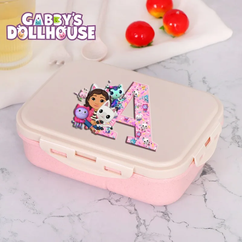 

Gabby's Dollhouse Students Portable Lunch Box Girls Cute Portable Food Grade Containers 3 Grids for Travel Picnic Toddler Gifts