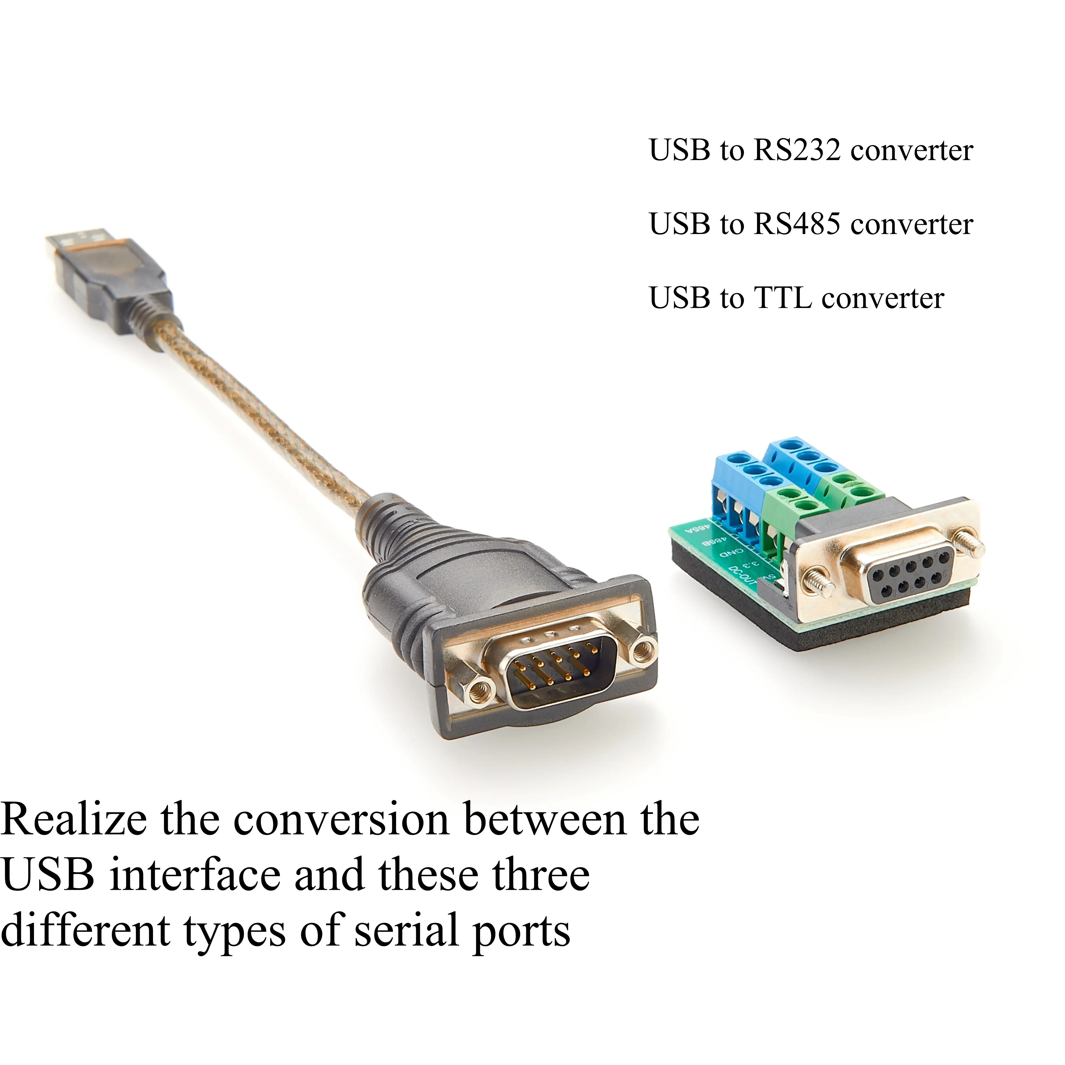 USB to RS232 RS485 TTL 3 in 1 Converter USB to RS232/RS485/TTL Industrial Converter with FTDI Chip USB to DB9 Serial Cable