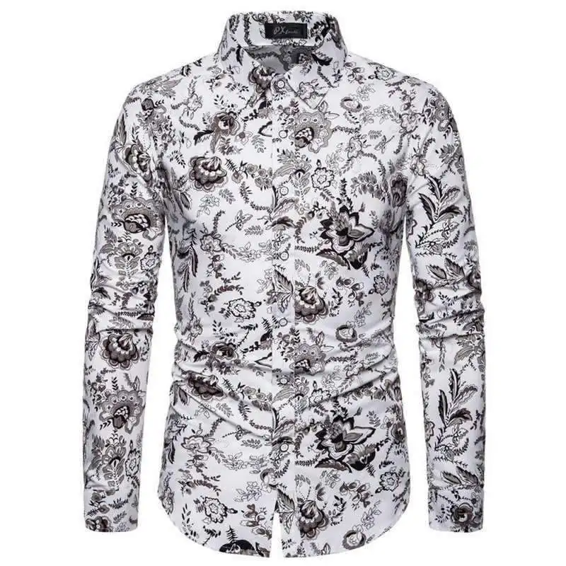 

Trendy Color Men's Long Sleeve Shirt plus Size Printed Polyester Daily Wear Thin Polyester Fiber Square Collar Open Cardigan