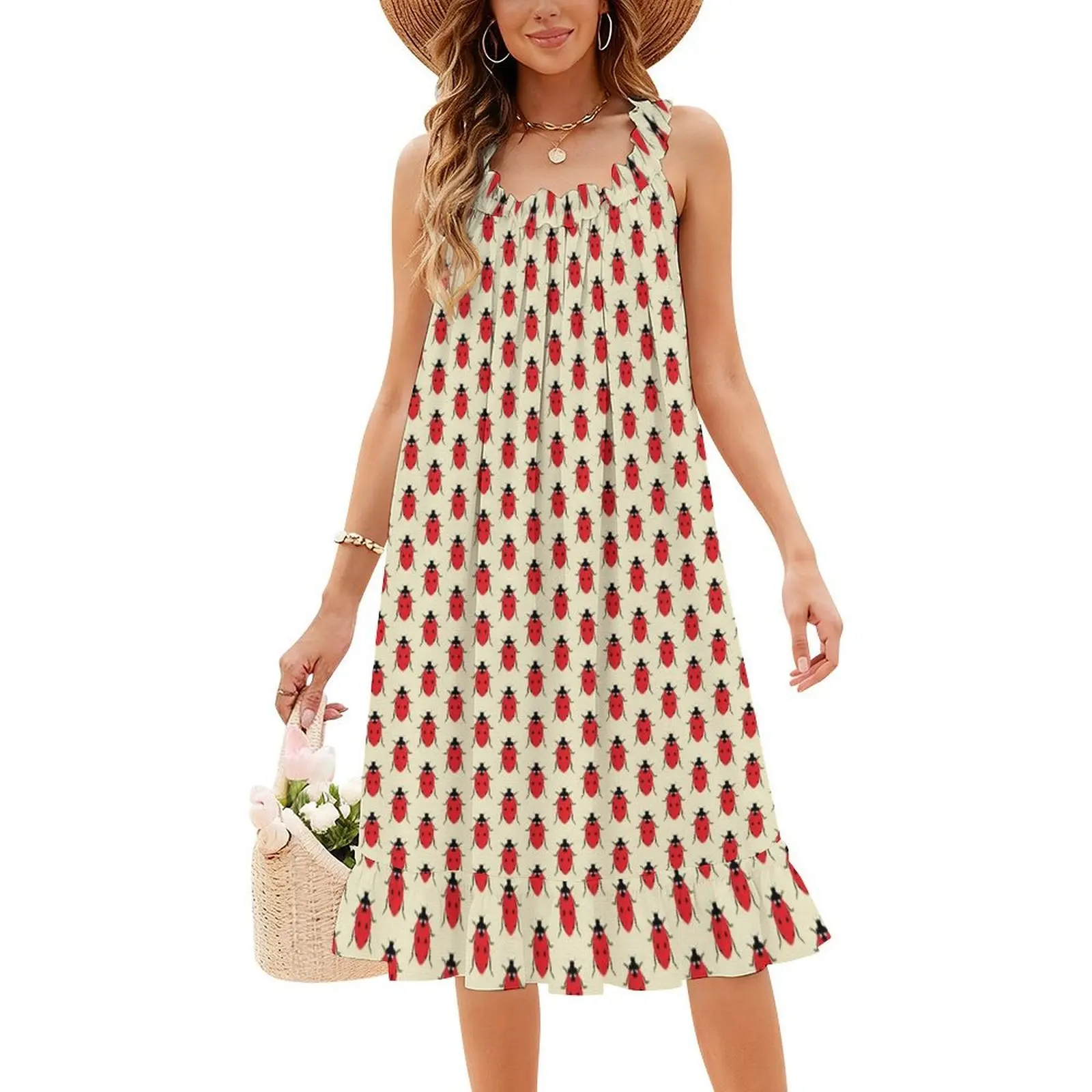 Vestido de estilo coreano para mujer, vestido informal elegante para fiesta o uso diario, mariquitas manchadas, insectos, biología animal, vestido de mujer