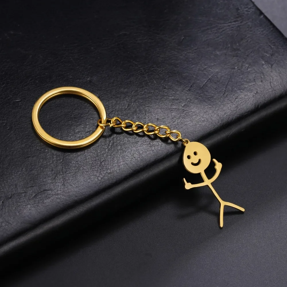 Middle Finger Doodle Stickman Keychain for Women Cute Metal Bag Pendant Men Car Key Chains Friend Keyring Decoration Gift