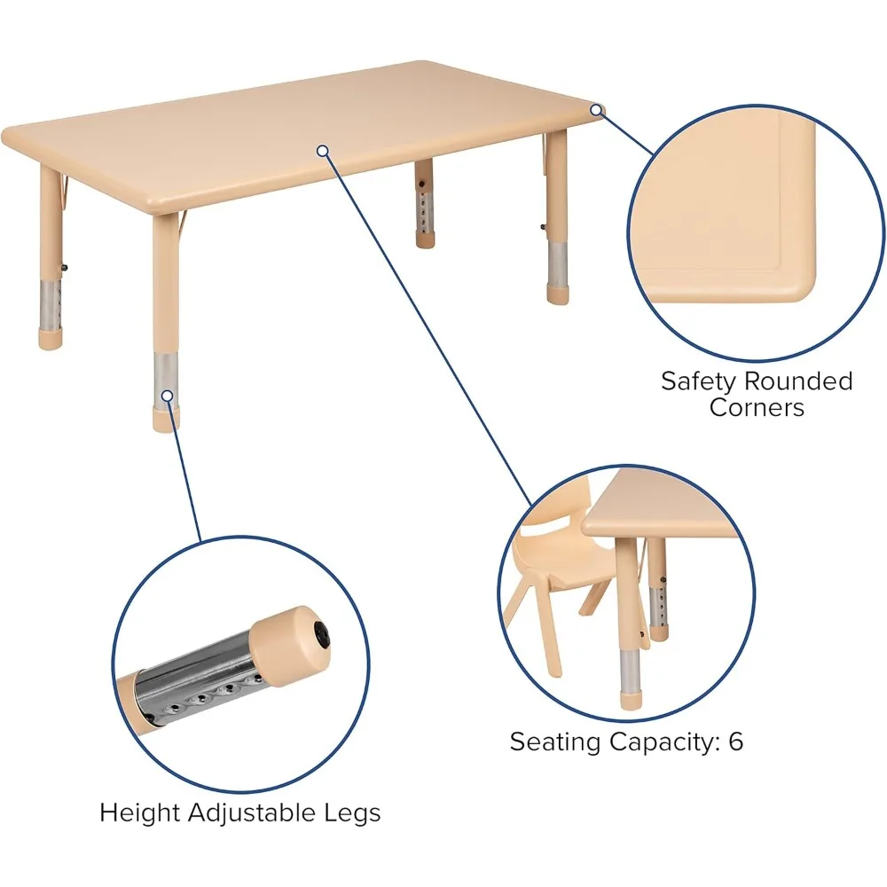 Mesa ajustável para escola e casa, mesa de plástico retangular para crianças, 24 "x 48" l