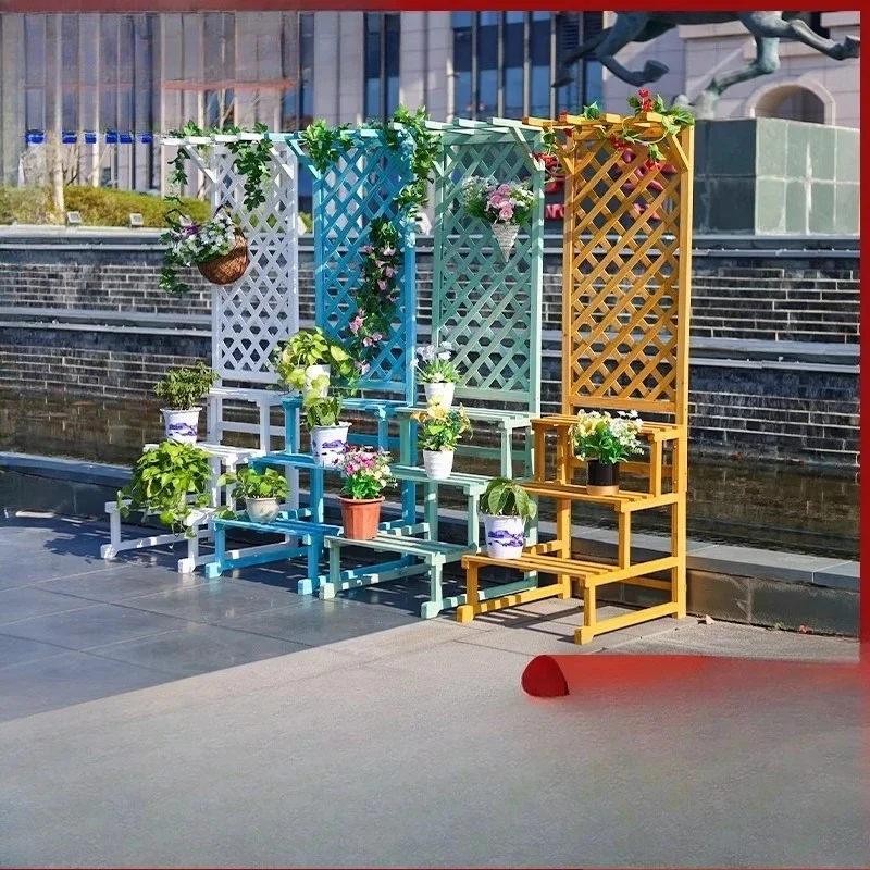 

Outdoor courtyard anticorrosive solid wood floor-to-ceiling flower stand