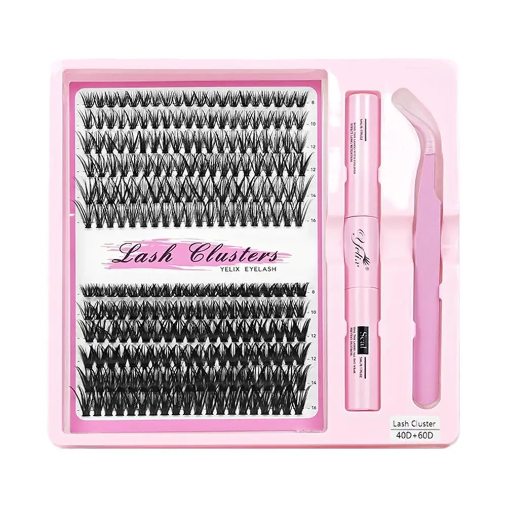 DIY Clusters False Eyelashes Extension Kit Large Capacity Mixed Tray Volume With Glue Tweezers Makeup Tool