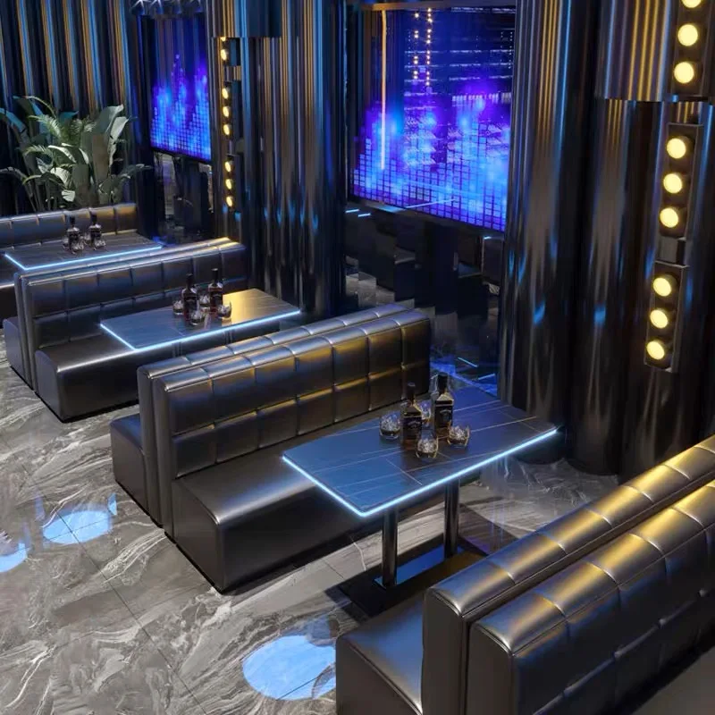 Led Night Club Dining Table And Chair Sports Hookah Bar Club Furniture Set Nightclub Lounge Booth Seating Sofa For Restaurants