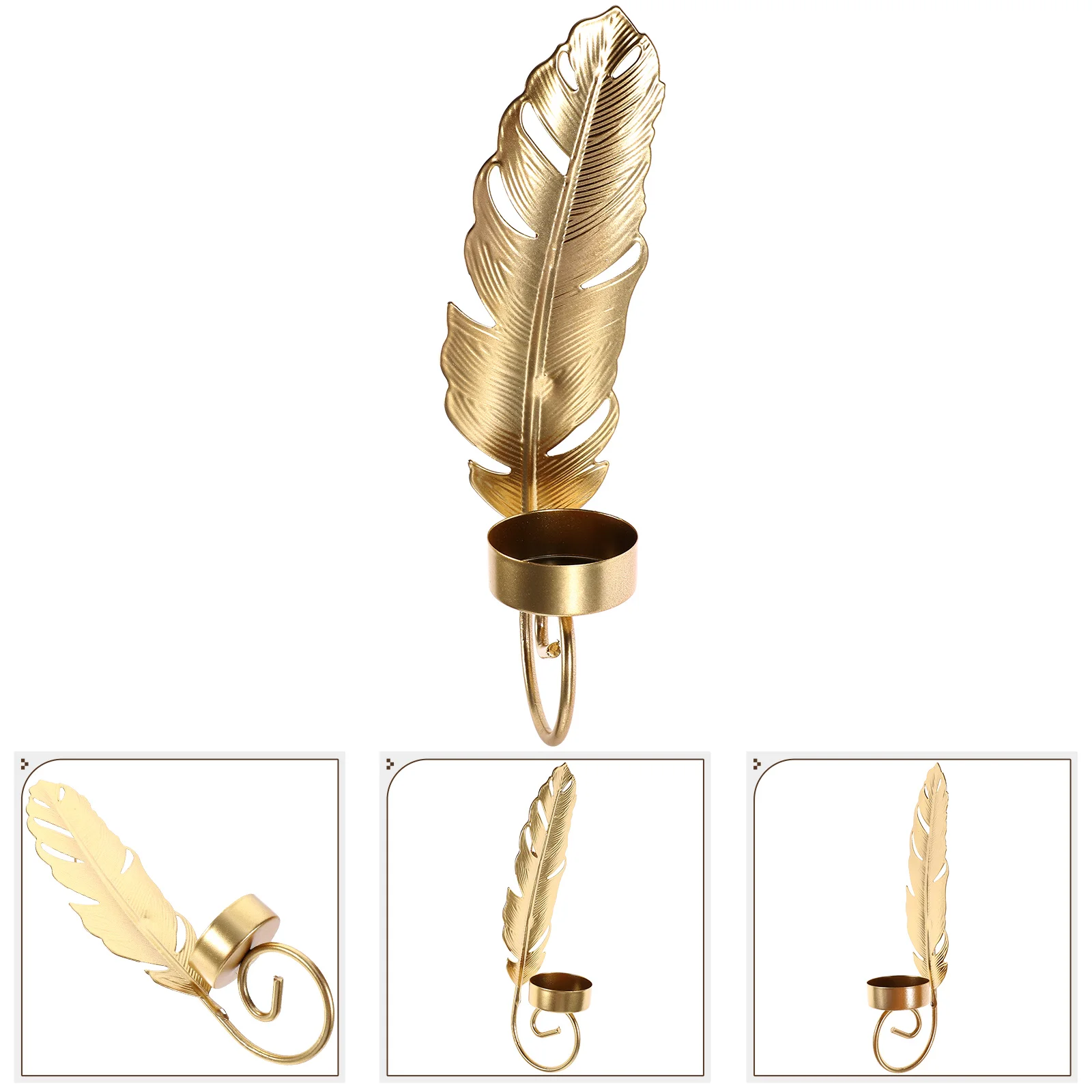 

Golden Leaf Mounted Metal Holder Leaf Shape Wall Sconce Decorative Home Wall Stand Tealight Holder For