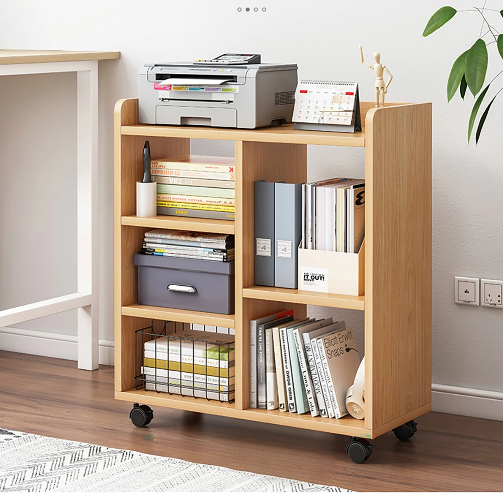 Wheel-type storage trolley bookshelf shelf for all-purpose living room kitchen wooden storage storage