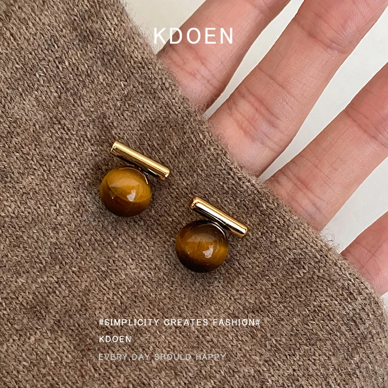 Maillard Design Minimalist Round Tiger Eye Stone Pendant Stud Earrings for Gothic Girls New Accessories 2023 Fashion Jewelry