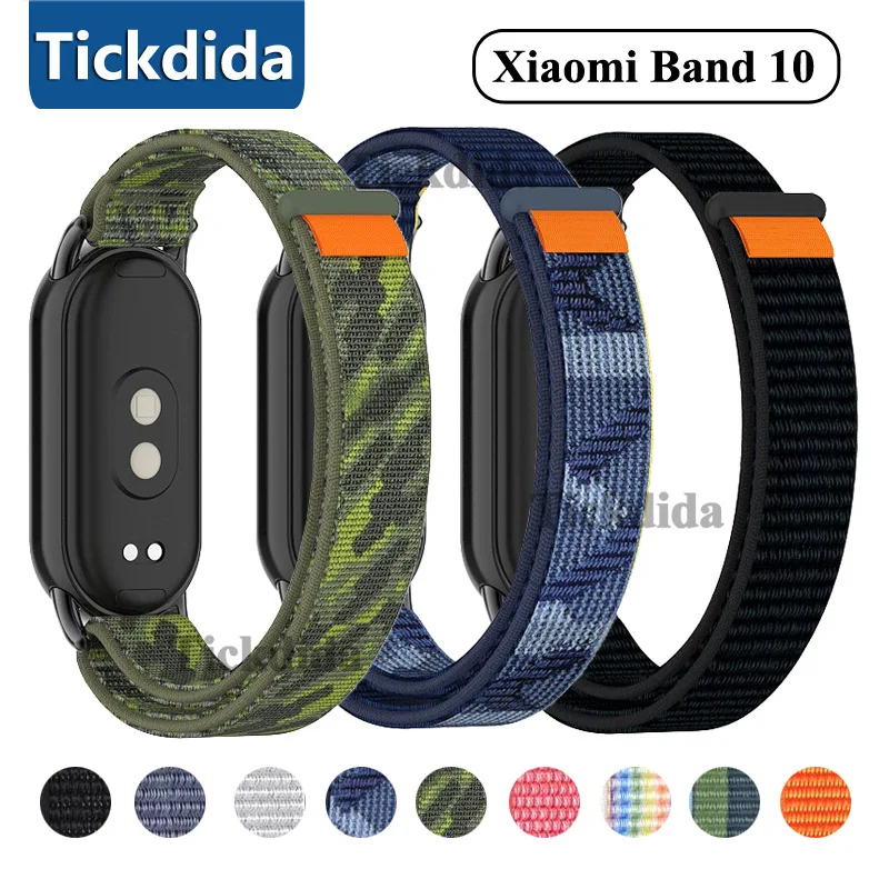Offizielles Nylonarmband für Xiaomi Band 10 9 8, Armband, Metallkopfpartikel für Mi Band 10 9, NFC-Uhrenarmband-Zubehör