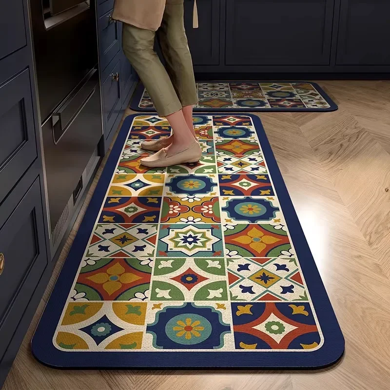Kitchen Rug PVC Leather Waterproof Carpet Non-slip Floor Mat Long Oil-proof Carpets American Retro Style Home Decoration Rugs