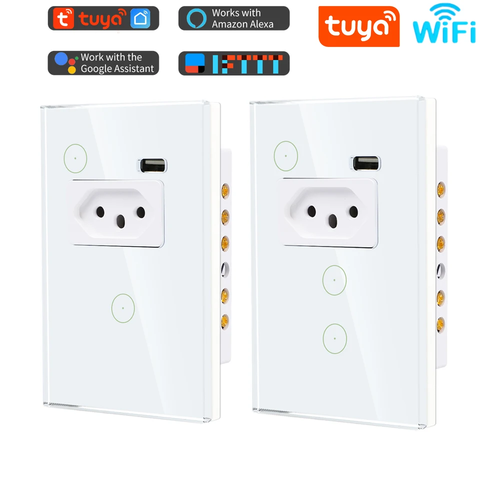 

Wifi Smart Tuya Brazil Light Switch Wall Socket Brazilian Plug Brasil Outlet Glass Panel work with Intelligent Alexa Google Home