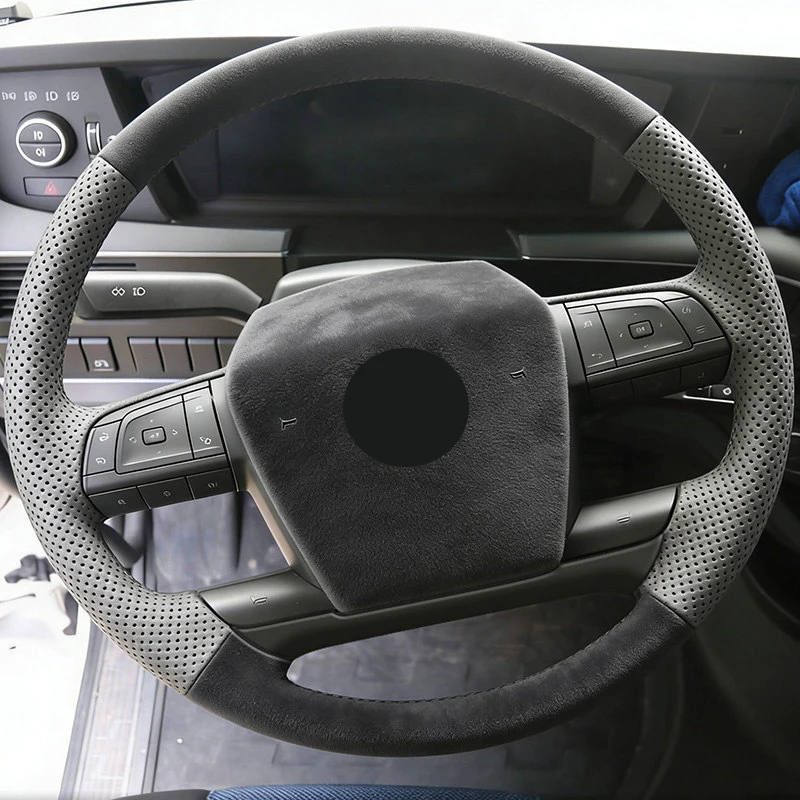 for Volvo VNL VNR FM FH 2017-2025 Custom Car AFC Suede and Genuine Nappa Leather Steering Wheel Cover Auto Interior Accessories