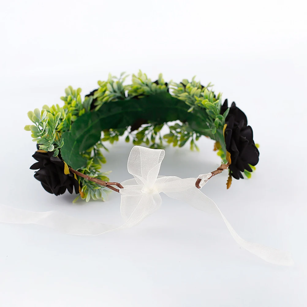 

Цветочная повязка на голову, свадебная повязка для волос, головные уборы для косплея для девочек, черные имитационные цветочные украшения, праздничные подарки