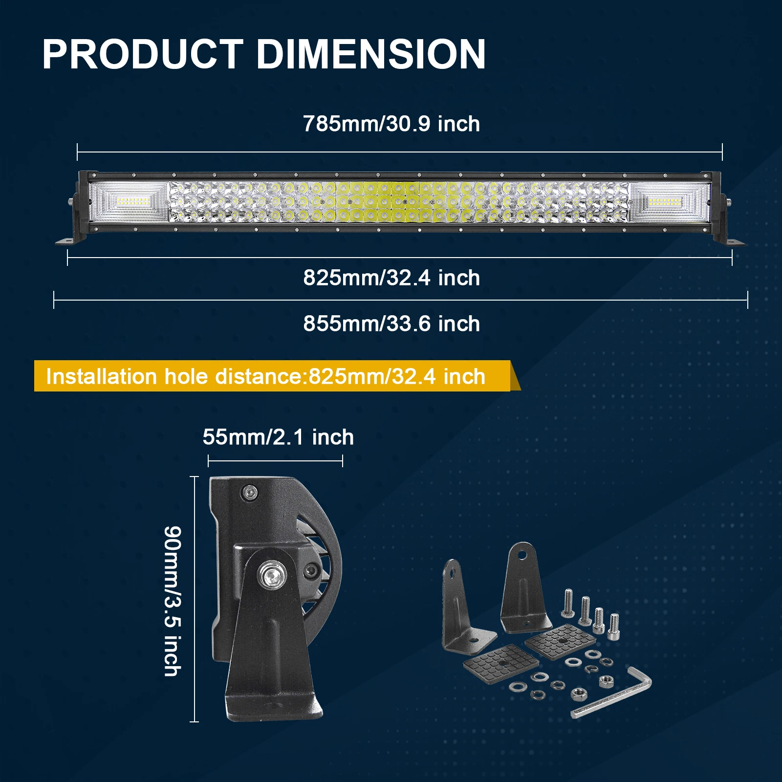 7D 22-52 Zoll 270W-675W Offroad LED-Lichtleiste mit 2x36W Arbeitsleuchten-Kabelset 12V 24V LED-Leiste für Auto Jeep LKW 4x4 ATV Boot – Detail 13