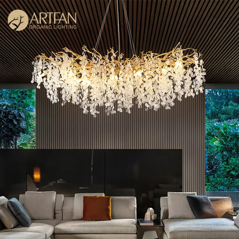 Ceiling Gold decoration Tree Branch modern Crystal Pendant Chandeliers LED Lights Fixtures lustre Living Room Bedroom home decor