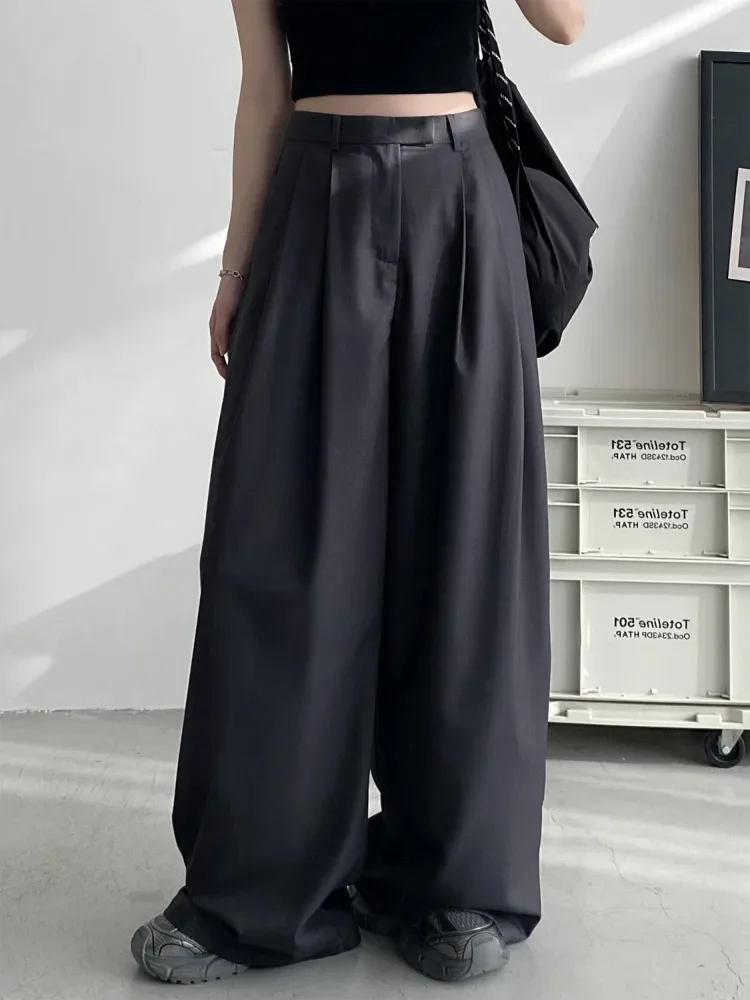 HOUZHOU Y2k-pantalones de traje negros de gran tamaño para mujer, pantalón holgado Vintage de moda coreana, ropa de calle de estilo japonés Harajuku