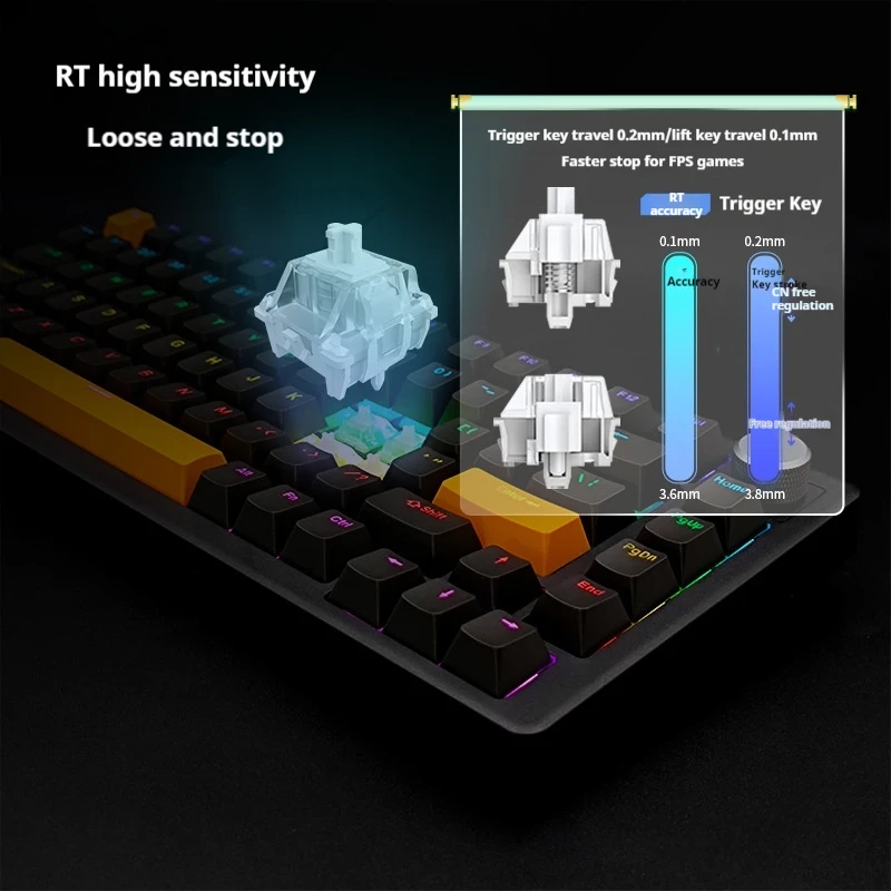 Z75 Magnetic Axis Keyboard One Key Emergency Stop Rgb Backlight Custom Drive Shock Absorbing Foot Support Mechanical Keyboard