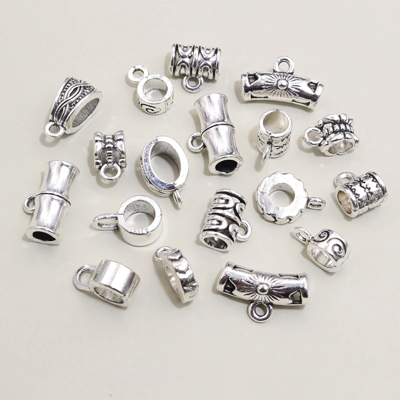 20pcs DIY Handmade Beads Tube Bails Pendants Jewelry Making DIY Necklace Antique Silver Color Bails Pendant Charm Connector