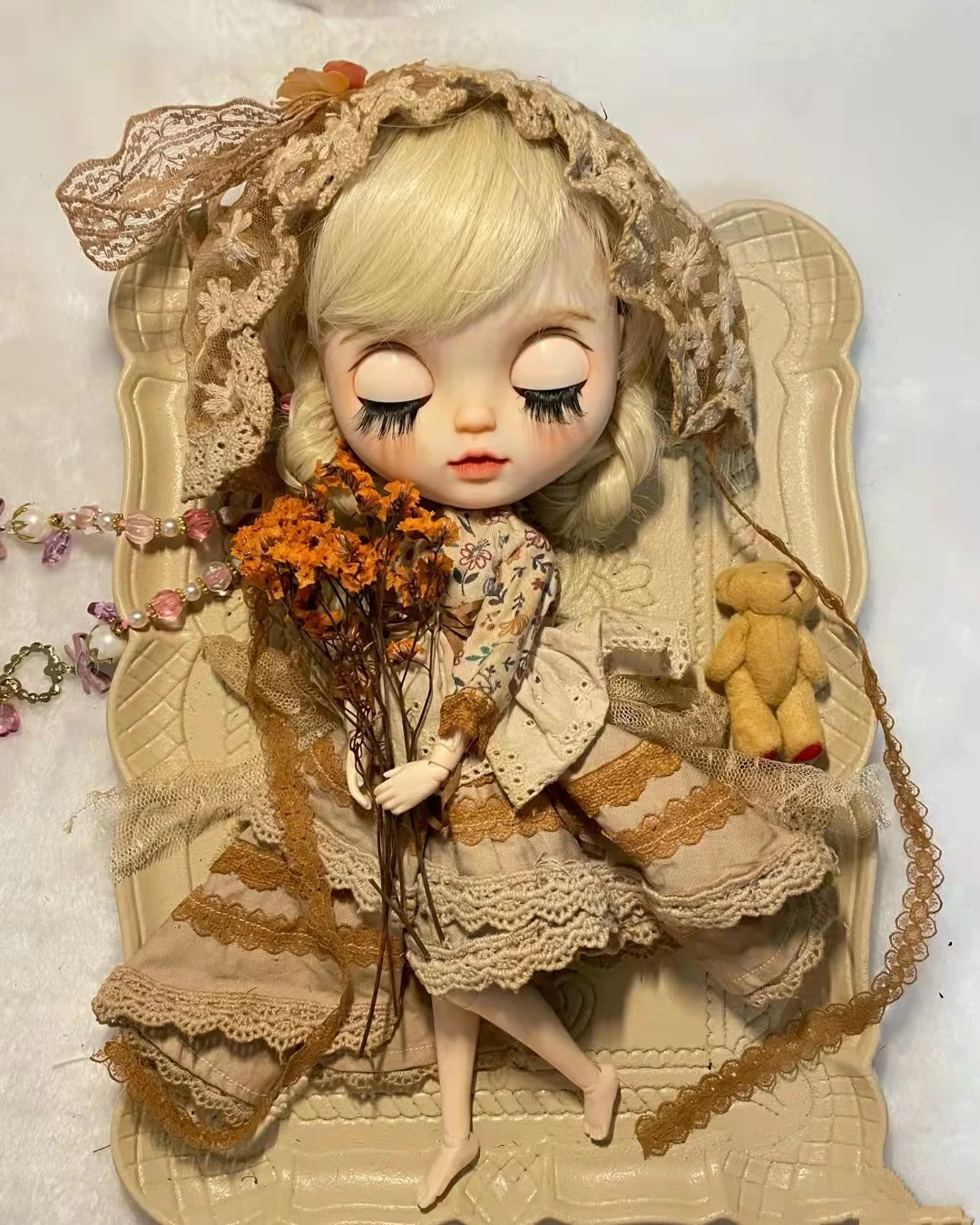 Tea dyeing series Blythe dress Four-piece set dressing 1/6 30cm BJD anime girl (Fit for Pullip,Ob24, Licca)