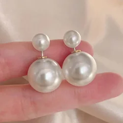 LATS Pearl Stud Earrings for Women Korea Trendy Accessories Personality Large and Small Front and Back Earring Fashion Jewelry